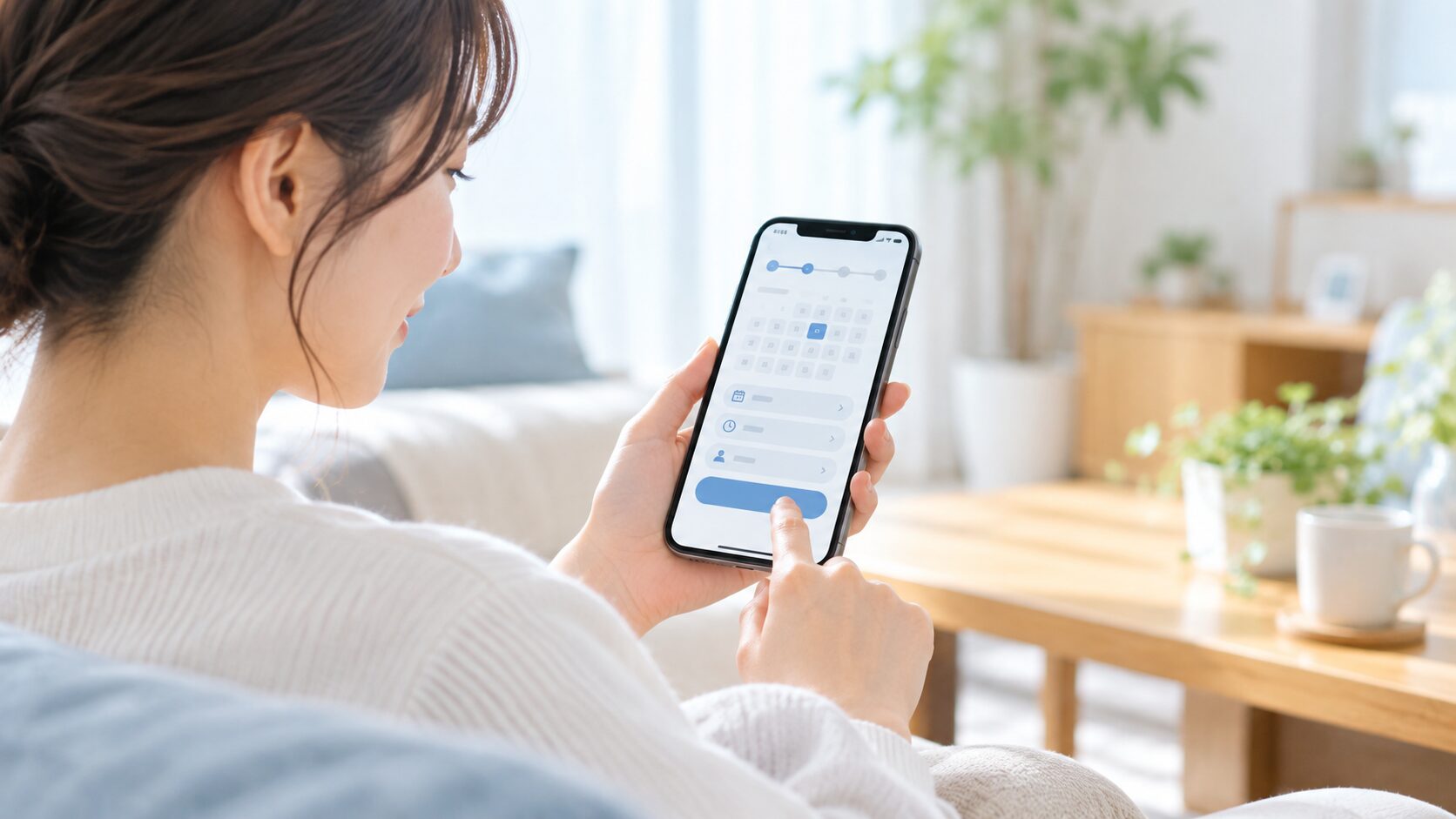 スマートフォンで予約入力の流れを確認するイメージ
